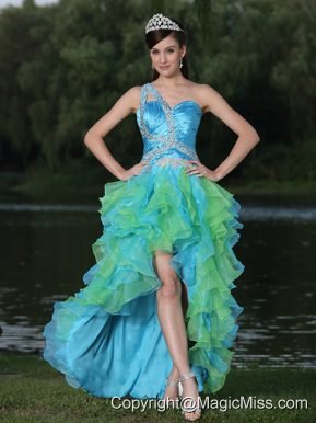 High-low Multi-color Prom Dress In Graduation Party With Ruffles One Shoulder Beaded Decorate