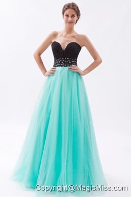 Black and Turquoise A-line Sweetheart Floor-length Tulle Beading Prom Dress