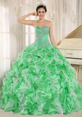 Green Beaded and Ruffles Custom Made For  Sweetheart 2013 Quinceanera Dresses