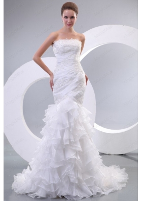 Luxurious Mermaid Strapless Organza 2015 Wedding Dress with Zipper Up