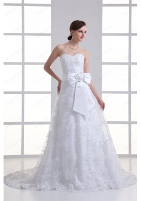 A Line Sweetheart Sash Lace Court Train Wedding Dress