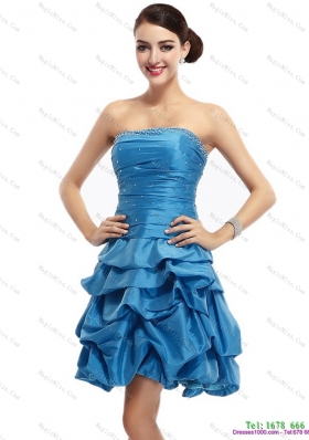 Baby Blue Strapless Prom Dresses with Pick Ups and Beading