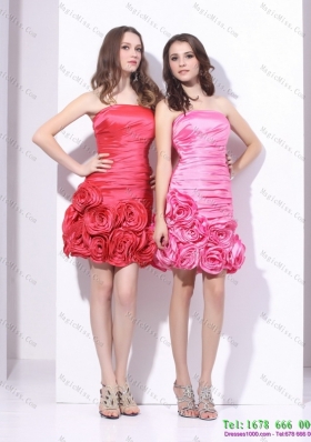 Popular Strapless 2015 Prom Dress with Ruching and Hand Made Flowers