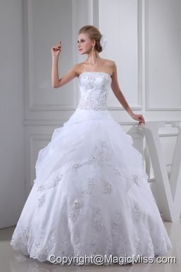 Appliques With Beading Strapless Ball Gown Floor-length Wedding Dress