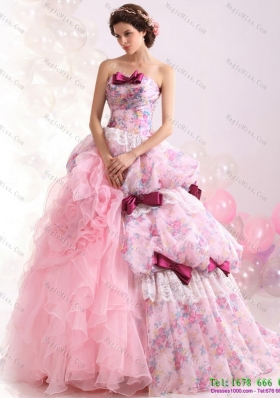 2015 Multi Color Ball Gown Ruffles Wedding Dresses with Lace and Bownot