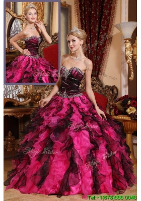Classical Beading and Ruffles Sweet Sixteen Dresses in Black and Red