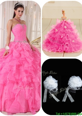 Exquisite Ball Gown Hot Pink Sweet 16 Gowns with Beading
