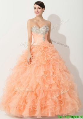 Princess Orange Quinceanera Gown with Beading and Ruffles