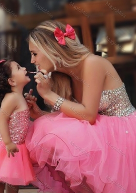Most Popular Knee Length Sexy Prom Dress with Beading and New Style Beaded Little Girl Dress with Strapless