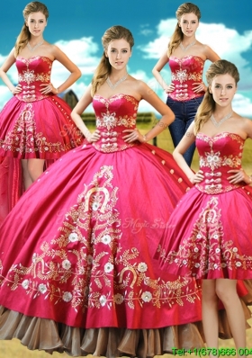Hot Sale Taffeta Hot Pink Detachable Quinceanera Dresses with Embroidery and Beading