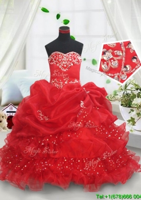 Latest Ruffled Layers and Bubble Sequined Flower Girl Dress in Red