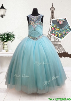 Discount See Through Scoop Zipper Up Flower Girl Dress with Beading