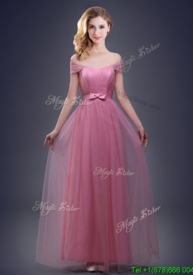 Fashionable Off the Shoulder Tulle Bridesmaid Dress with Bowknot