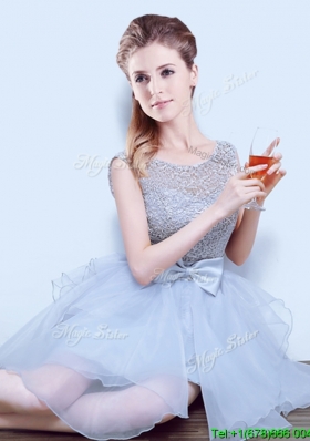 Latest See Through Scoop Bridesmaid Dress with Ruffles and Bowknot