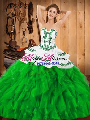 Pretty Ball Gowns Ball Gown Prom Dress Green Strapless Satin and Organza Sleeveless Floor Length Lace Up