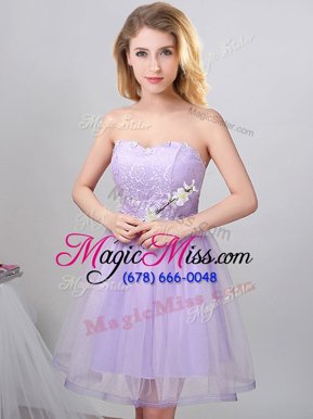 Pretty Sweetheart Sleeveless Lace Up Quinceanera Court of Honor Dress Lavender Tulle