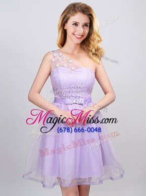 Mini Length Lavender Bridesmaid Dresses One Shoulder Sleeveless Lace Up