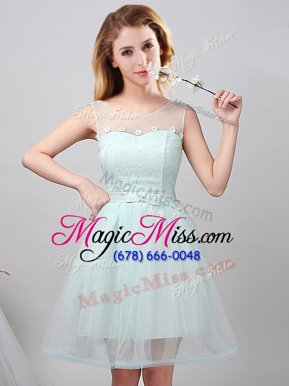 On Sale Mini Length Apple Green Bridesmaids Dress Scoop Sleeveless Lace Up