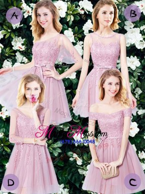 Hot Selling Empire Wedding Party Dress Pink Tulle Sleeveless Mini Length Lace Up