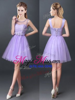 Glittering Scoop Lavender Sleeveless Mini Length Lace Lace Up Wedding Party Dress