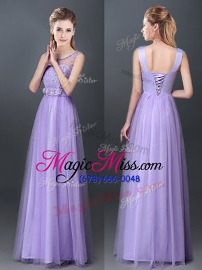 Cheap Scoop Lace and Hand Made Flower Wedding Party Dress Lavender Lace Up Sleeveless Floor Length