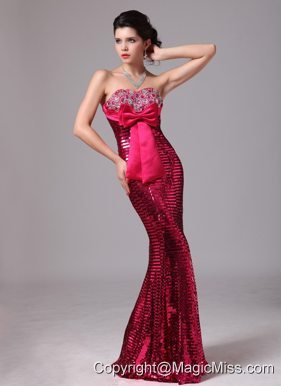 Paillette Over Skirt Hot Pink Bowknot Sweetheart Mermaid Stylish Prom Gowns For 2013 Custom Made In Normal Alabama