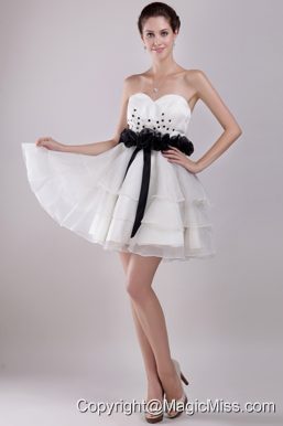 White A-Line / Princess Sweetheart Mini-length Organza Ruffles Prom Dress