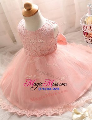 Trendy Scoop Baby Pink A-line Lace Flower Girl Dresses Zipper Tulle Sleeveless Floor Length