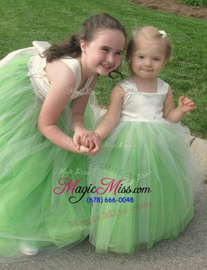 Dazzling Apple Green Square Lace Up Bowknot Flower Girl Dress Sleeveless
