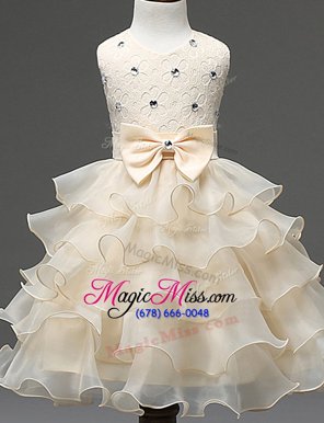 Glorious Champagne Zipper Scoop Beading and Ruffled Layers Flower Girl Dresses Organza Sleeveless