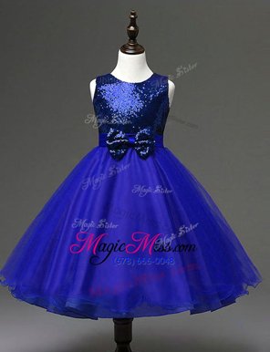 Classical Scoop Ankle Length Zipper Flower Girl Dress Navy Blue and In for Party and Wedding Party with Sequins