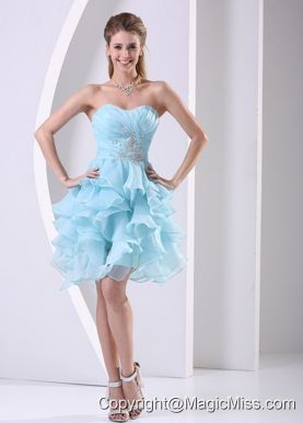 Stylish Aque Blue Ruffles Sweetheart Ruched Bodice and Beading Prom Cocktail Dress In 2013