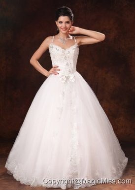 Spaghetti Straps Beaded Bowknot Customize Wedding Dress Whith Lace Tulle In Bay Saint Louis