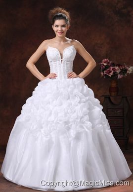 Spaghetti Straps Appliques Decorate Bodice Wedding Dress With Pick-ups Floor-length