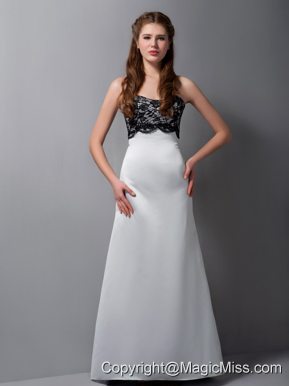 White A-line Strapless Floor-length Satin Lace Prom Dress
