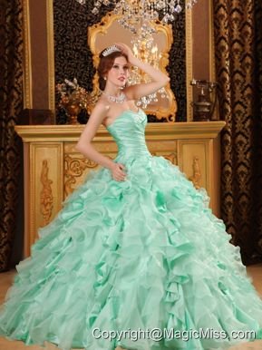 Luxurious Ball Gown Sweetheart Floor-length Ruffles Organza And Taffeta Apple Green Quinceanera Dress