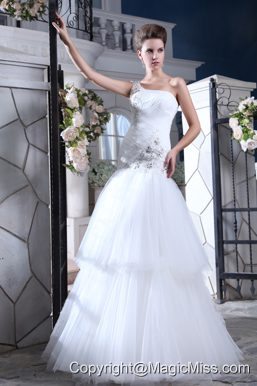 Perfect Mermaid One Shoulder Floor-length Tulle Beading and Appliques Wedding Dress