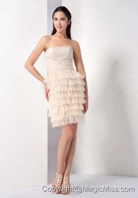 Champagne Column Strapless Mini-length Taffeta and Tulle Ruffled Layers Cocktail Dress