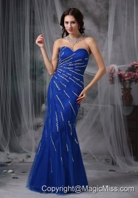 Royal Blue Mermaid Sweetheart Floor-length Tulle Beading Prom Dress
