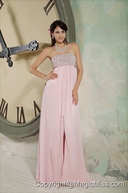 Pink Empire Strapless Floor-length Chiffon Beading Prom Dress