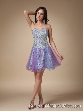 Colorful A-line Sweetheart Mini-length Leopard Fabric and Organza Prom / Homecoming Dress