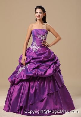 Ann Arbor Appliques Decorate Bodice Strapless Pick-ups Purple Floor-length 2013 Prom / Pageant Dress