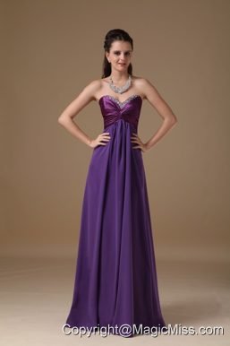 Purple Empire Sweetheart Floor-length Taffeta and Chiffon Beading Prom Dress