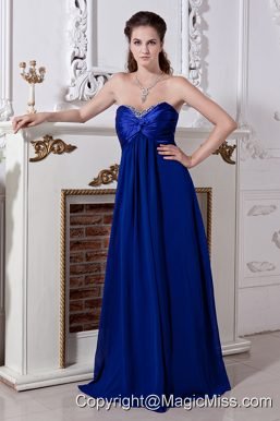Royal Blue Empire Sweetheart Floor-length Chiffon Beading Prom Dress