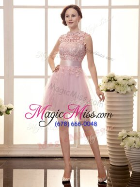 Enchanting Sleeveless Mini Length Lace Zipper Prom Party Dress with Baby Pink