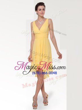 Custom Design Ruching Hoco Dress Yellow Zipper Sleeveless Knee Length