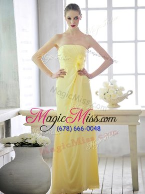 Chic Light Yellow Lace Up Evening Dress Hand Made Flower Sleeveless Floor Length