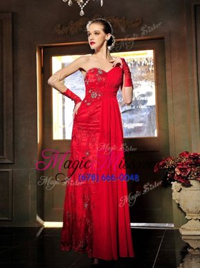 Red Sweetheart Neckline Beading and Ruching Prom Party Dress Sleeveless Lace Up