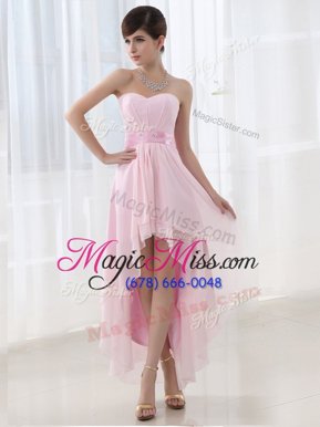 Dramatic Lilac Column/Sheath Sweetheart Sleeveless Chiffon High Low Lace Up Beading Dress for Prom