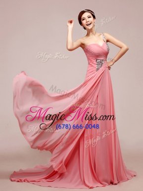Suitable Pink Sweetheart Neckline Beading and Ruching Evening Dress Sleeveless Zipper